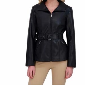 Kenneth Cole New York Women's Belted Faux Leather Jacket.